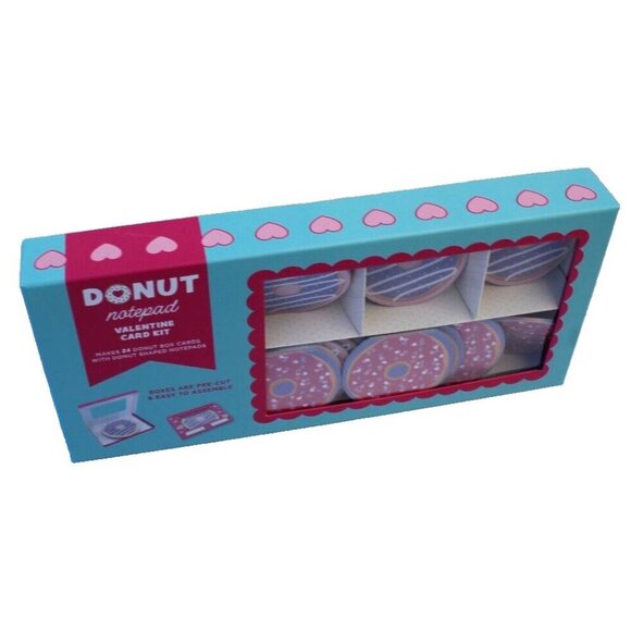 New 24 Packs Donut Notepad Valentine Cards Kids School Classroom Card Kit - Picture 2 of 2